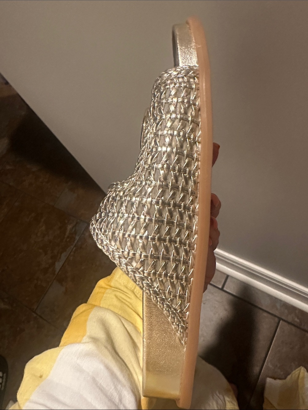 Dolce Vita Metallic Taupe Woven Double-Buckle Slide Sandals - Picture 4 of 4